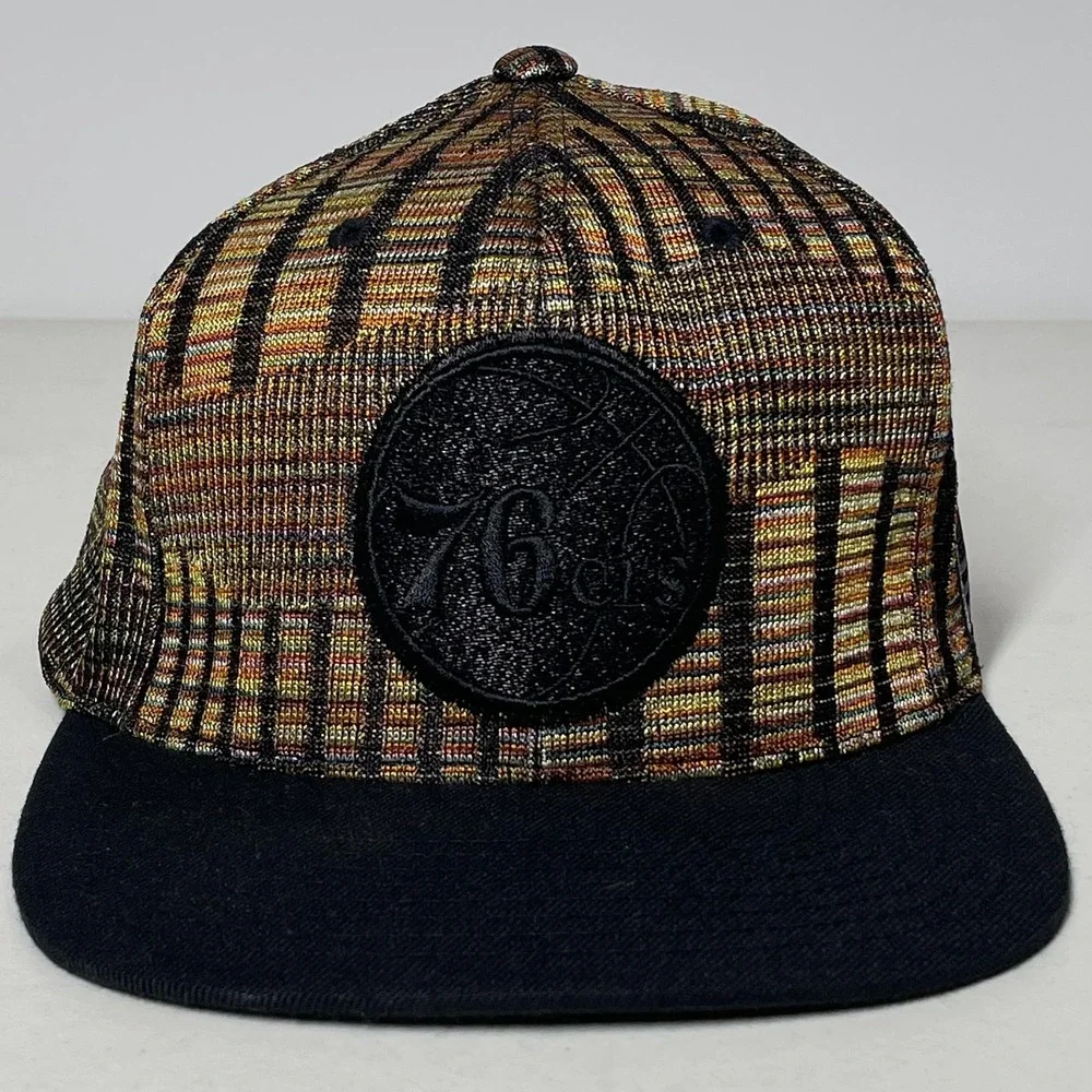 Mitchell & Ness Philadelphia 76ers Snapback Hat Multi Color Metallic Woven Black